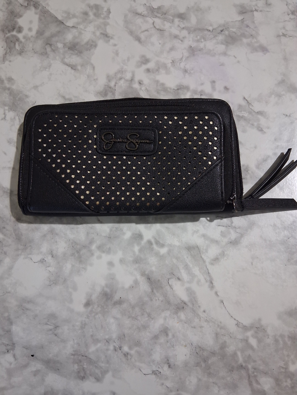 Brand New Jessica Simpson Black Perforated Zip Wallet